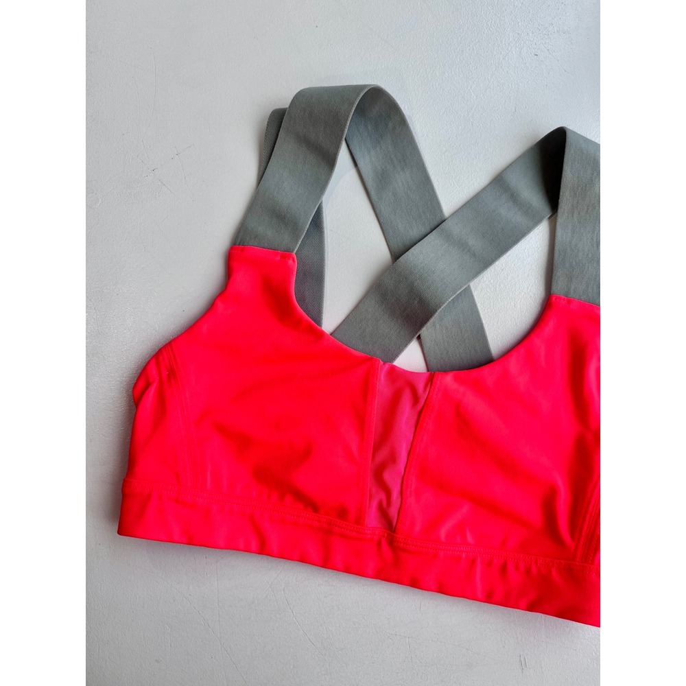ALO Yoga Neon Coral Double Strap Sports Bra Workout Athleisure - Picture 2 of 3